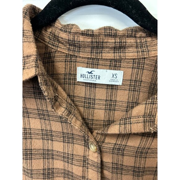 Hollister Womens Brown Plaid Oversized Boxy Cropped Button-Down Flannel Shirt XS - Picture 7 of 11